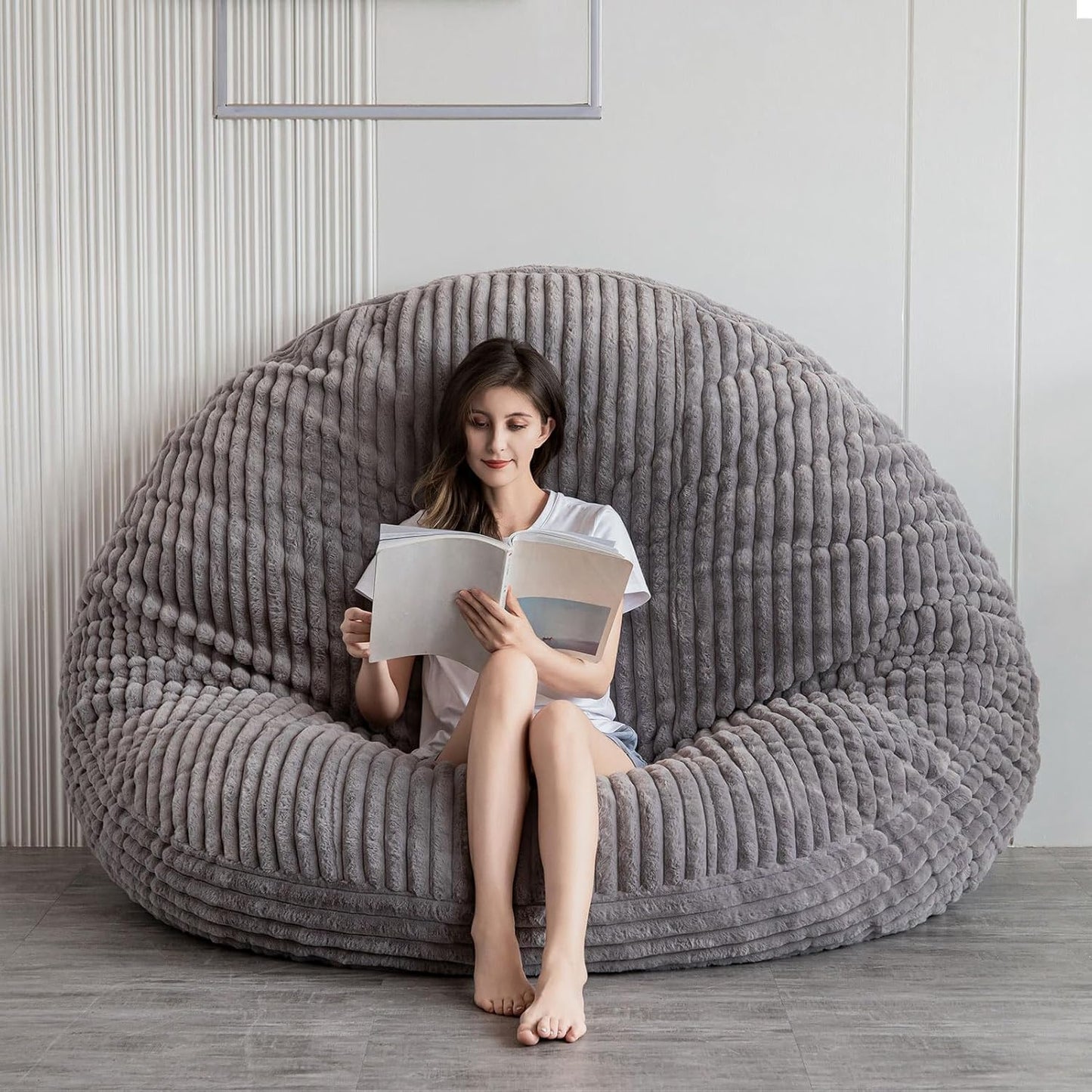 BYBYME 3 in 1 Bean Bag Chairs, Bean Bag Bed for Adults High-Density Foam Filling, Convertible Sofa Bed Faux Fur, Giant Bean Bag Chairs for Adults