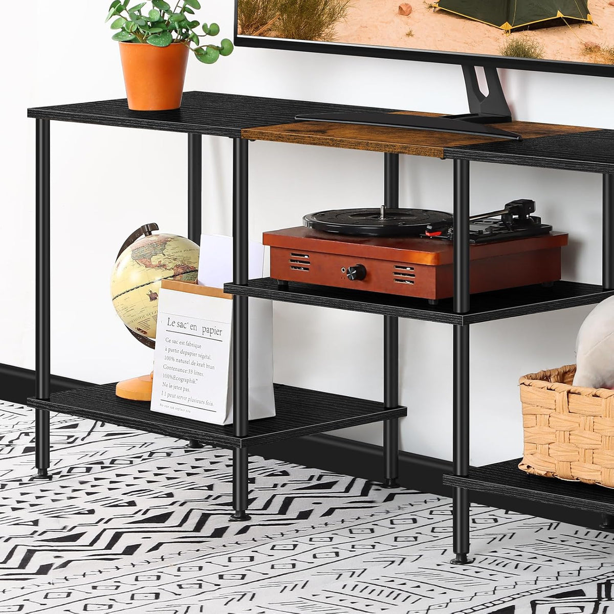 50 Inch TV Stands for Living Room Black Entertainment Center with Storage for 50 43 40 32 Inch TV Console Table for Bedroom Office