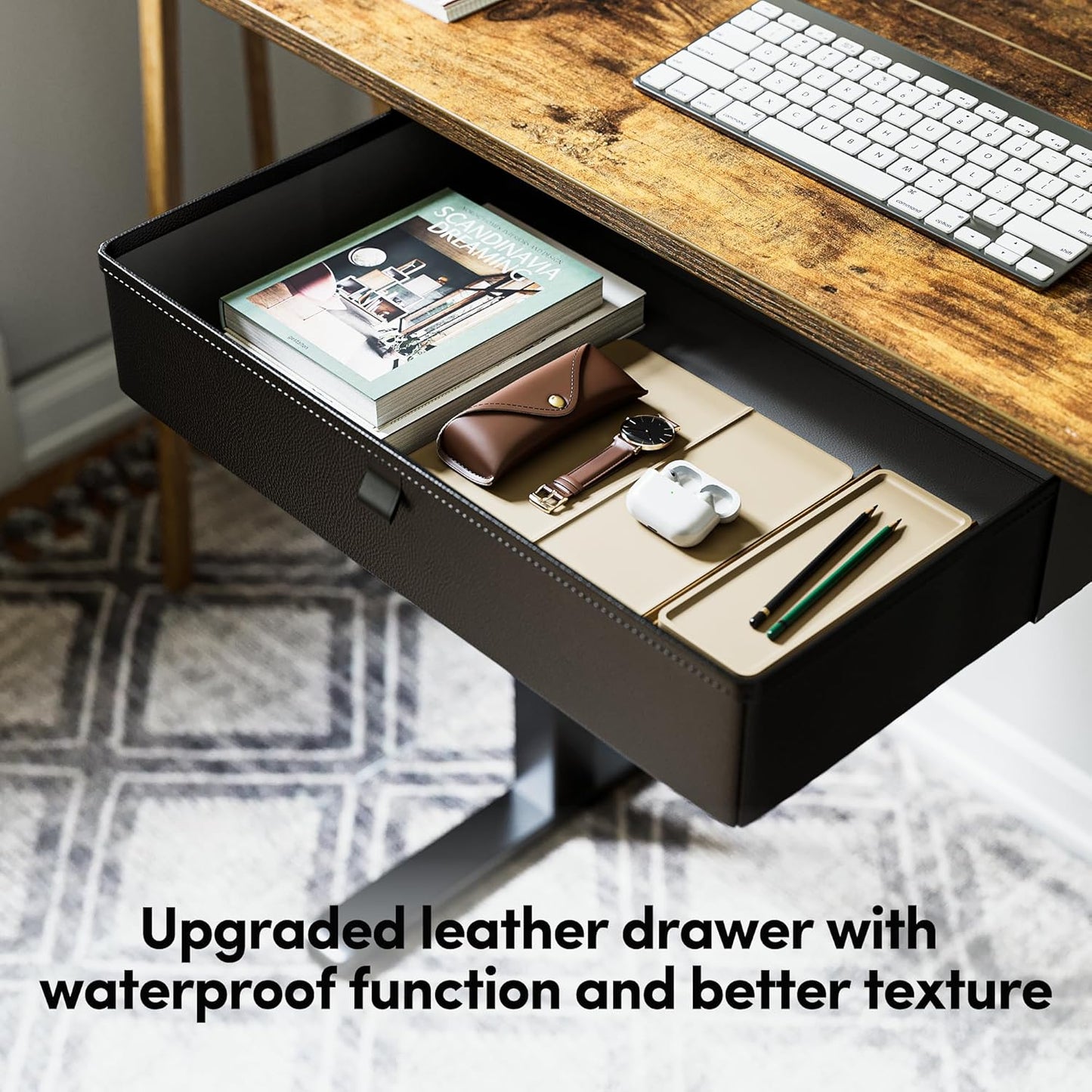 BANTI 55x24 Inches Electric Standing Desk with Drawer, Adjustable Height Sit Stand Desk, Stand Up Home Office Desk, Ergonomic Computer Desk, Rustic Brown