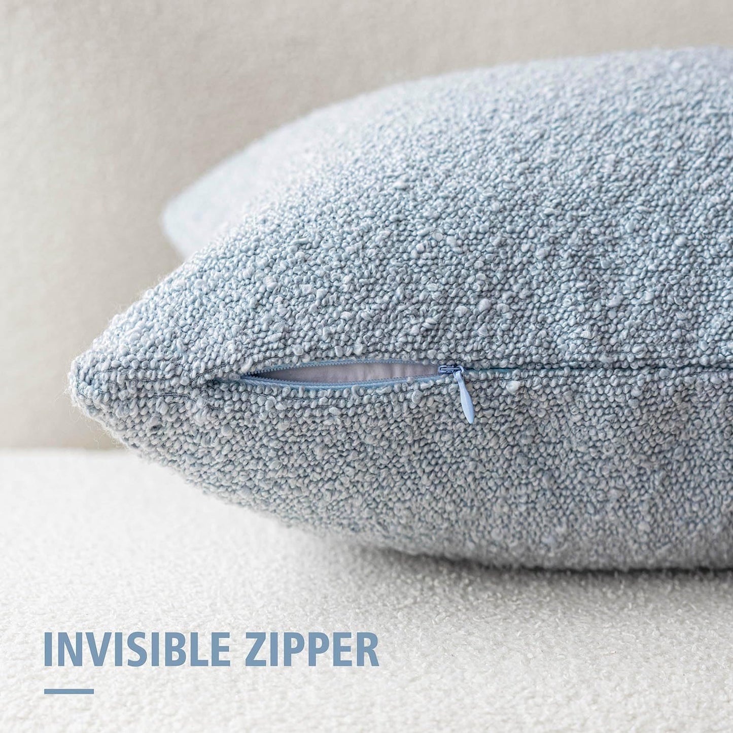 Foindtower Pack of 2 Modern Textured Boucle Throw Pillow Covers Accent Solid Decorative Pillow Cases Cozy Woven Couch Cushion Case for Chair Sofa Bed Living Room Home Decor, 18 x 18 Inch, Light Blue