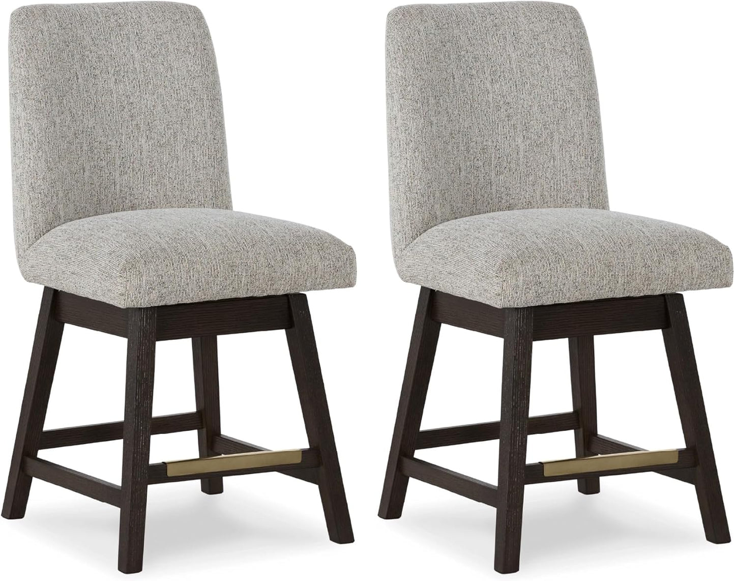 Signature Design by Ashley Burkhaus Urban Counter Height Upholstered Swivel Bar Stool with Footrest, Set of 2, Beige & Dark Brown