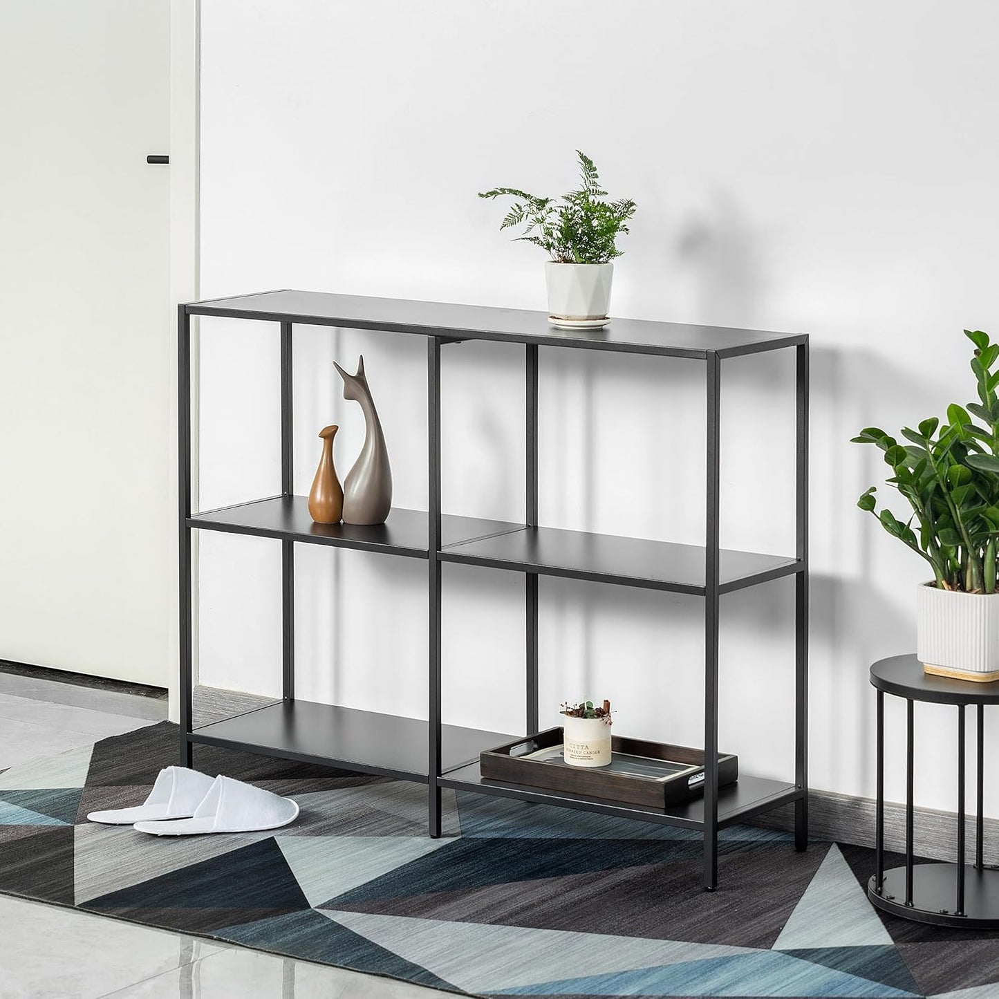 HDANI 39.4 Inch Metal Console Table with 3 Tier Strage Shelves,Narrow Entryway Table,Modern Sofa Tables for Entryway, Living Room,Bedroom,Black