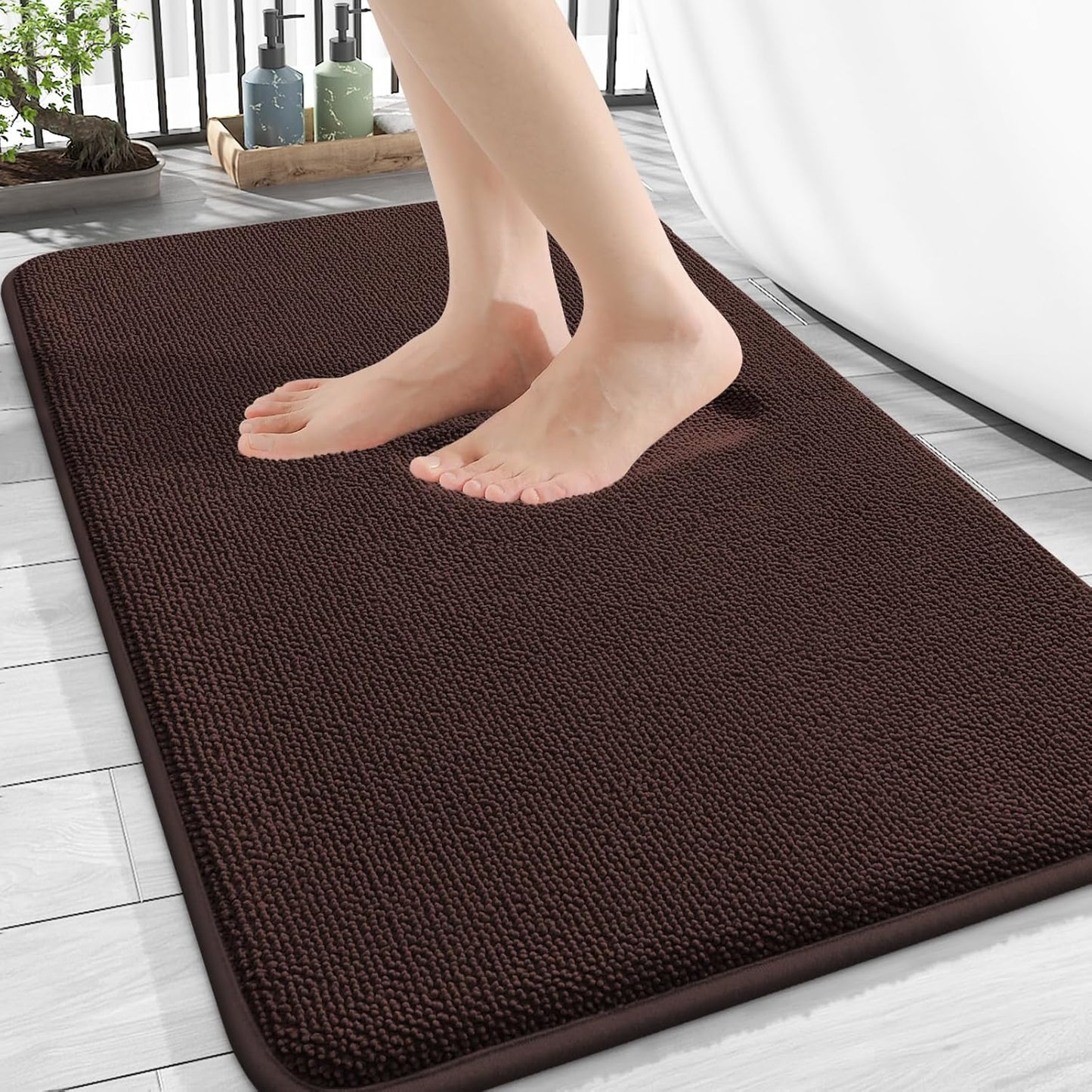 OLANLY Thick Memory Foam Bath Mat Rug 30x20, Extra Soft Absorbent Bathroom Rug, Quick Dry Bath Mats, Non-Slip, Machine Washable Carpet for Bathroom, Tub and Shower, Home Decor Accessories, Brown