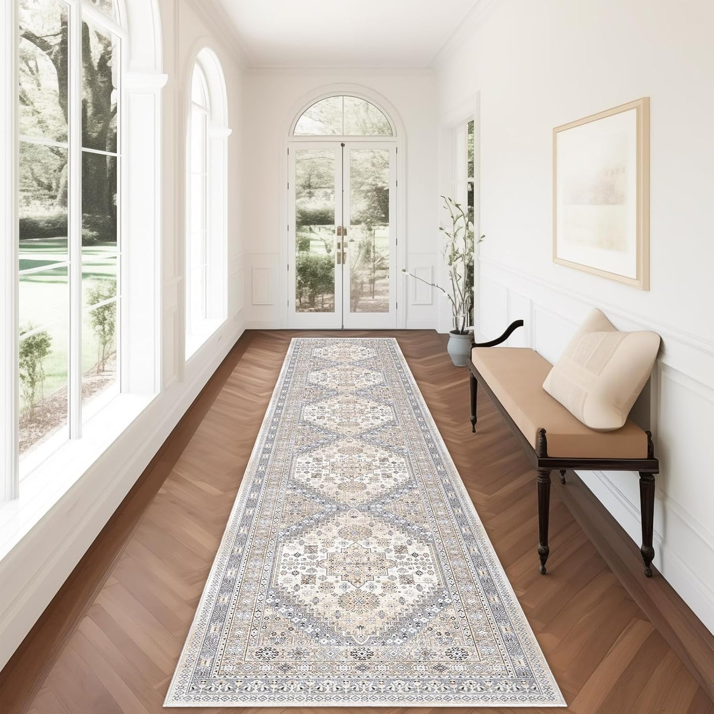 zesthome Washable Runner Rug 2.5x12 - Stain Resistant Entryway Rug,Ultra-Thin Kitchen Rugs, Anti Slip Backing Runner Rugs for Entrance Laundry Room Indoor Hallway (Beige,2.5'x12')