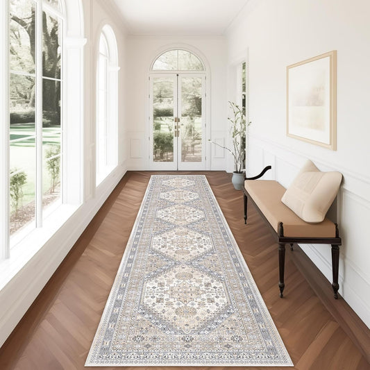 zesthome Washable Runner Rug 2.5x12 - Stain Resistant Entryway Rug,Ultra-Thin Kitchen Rugs, Anti Slip Backing Runner Rugs for Entrance Laundry Room Indoor Hallway (Beige,2.5'x12')