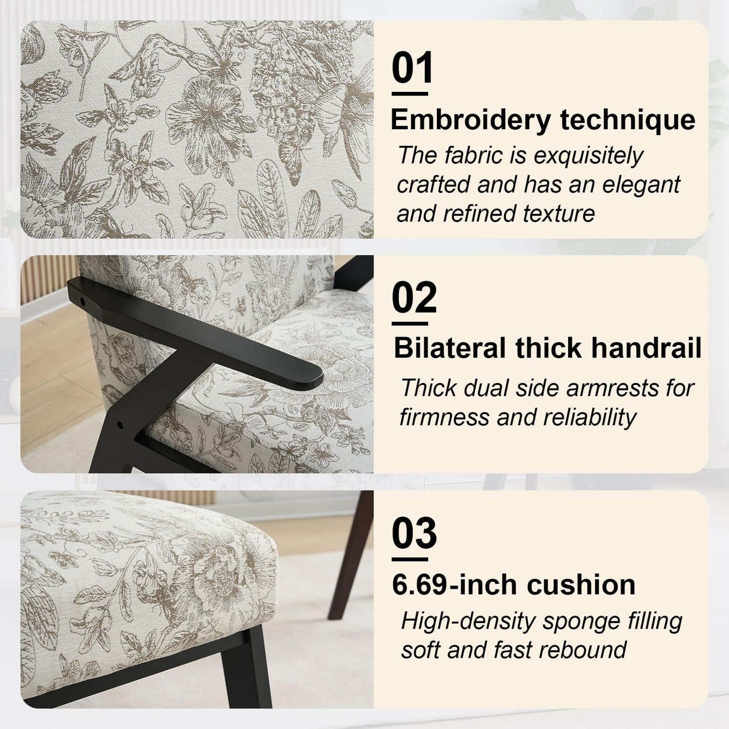 GDFStudio Aogex Accent Chair, Upholstered Club Chair, Printed Design Armchair, Wooden Frame Single Sofa, Back Support Seating, Comfort Reading Lounge, Reading Single Sofa for Living Room, Beige+Gray