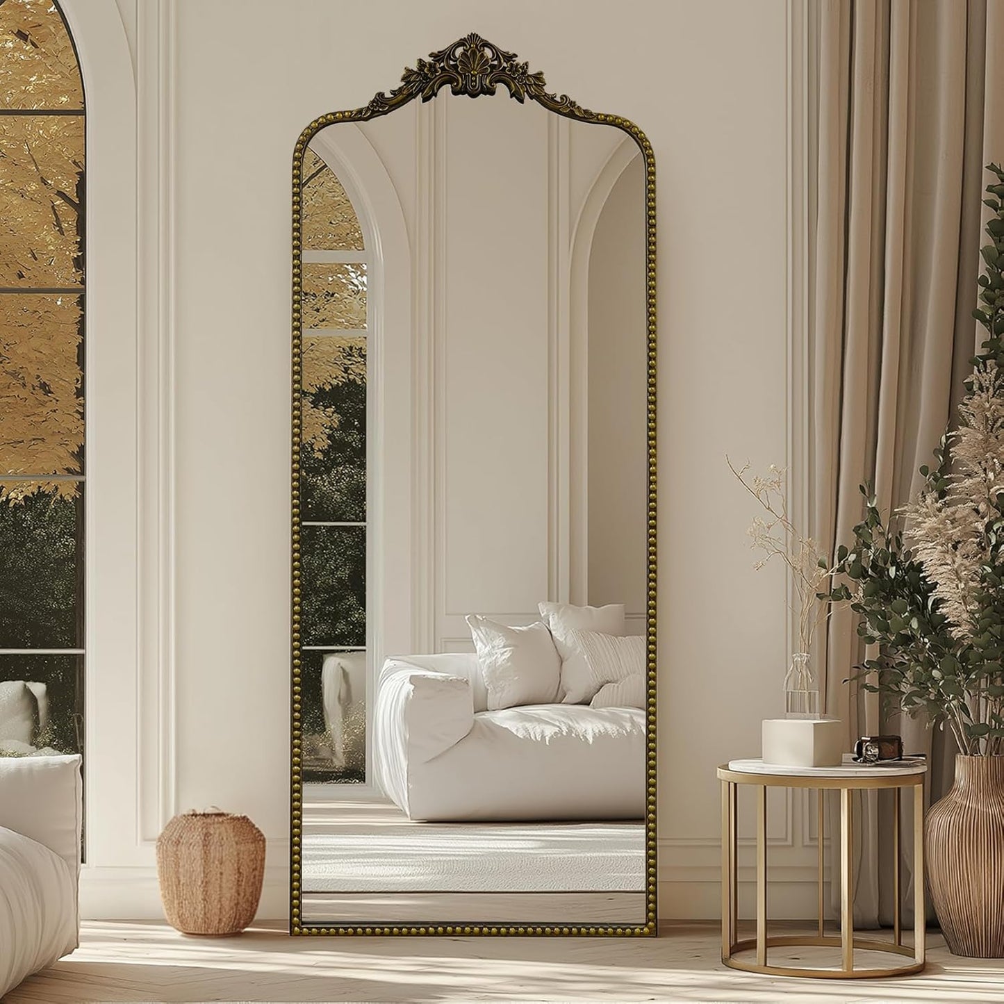 G-LEAF Vintage Baroque Full Length Floor Mirror 75"X30", Victorian Antique Mirror with Brush Black Ornate Metal Frame for Fireplace Entryway Living Room Hallway Bathroom