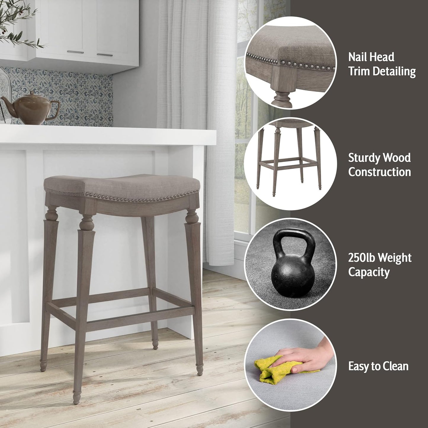 Hillsdale Furniture Vetrina Backless Non-Swivel Counter Stool, Weathered Grey