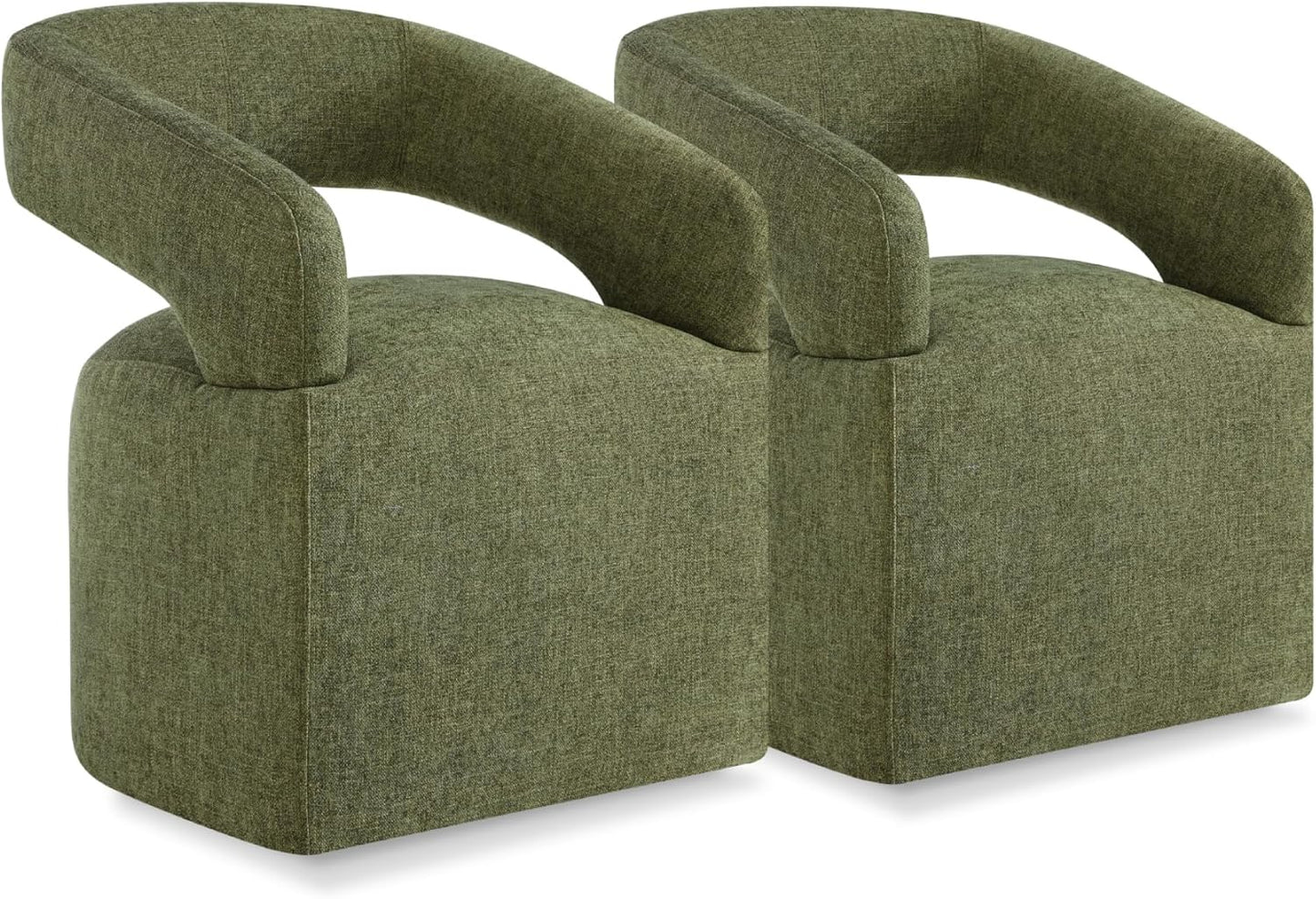 Upholstered Dining Chairs with Casters Easy Assembly Require Modern Barrel Armchair with Rollers for Diningroom Bedroom Livingroom Reading Room,Set of 2,Green