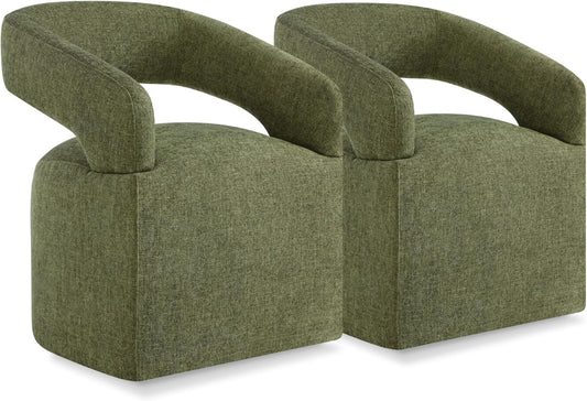 Upholstered Dining Chairs with Casters Easy Assembly Require Modern Barrel Armchair with Rollers for Diningroom Bedroom Livingroom Reading Room,Set of 2,Green