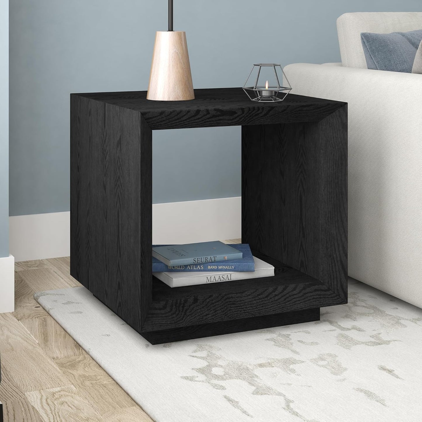 Henn&Hart 22" Wide Rectangular Side Table in Natural Black, for Home, Living Room, Bedroom, Entertainment Room, Office
