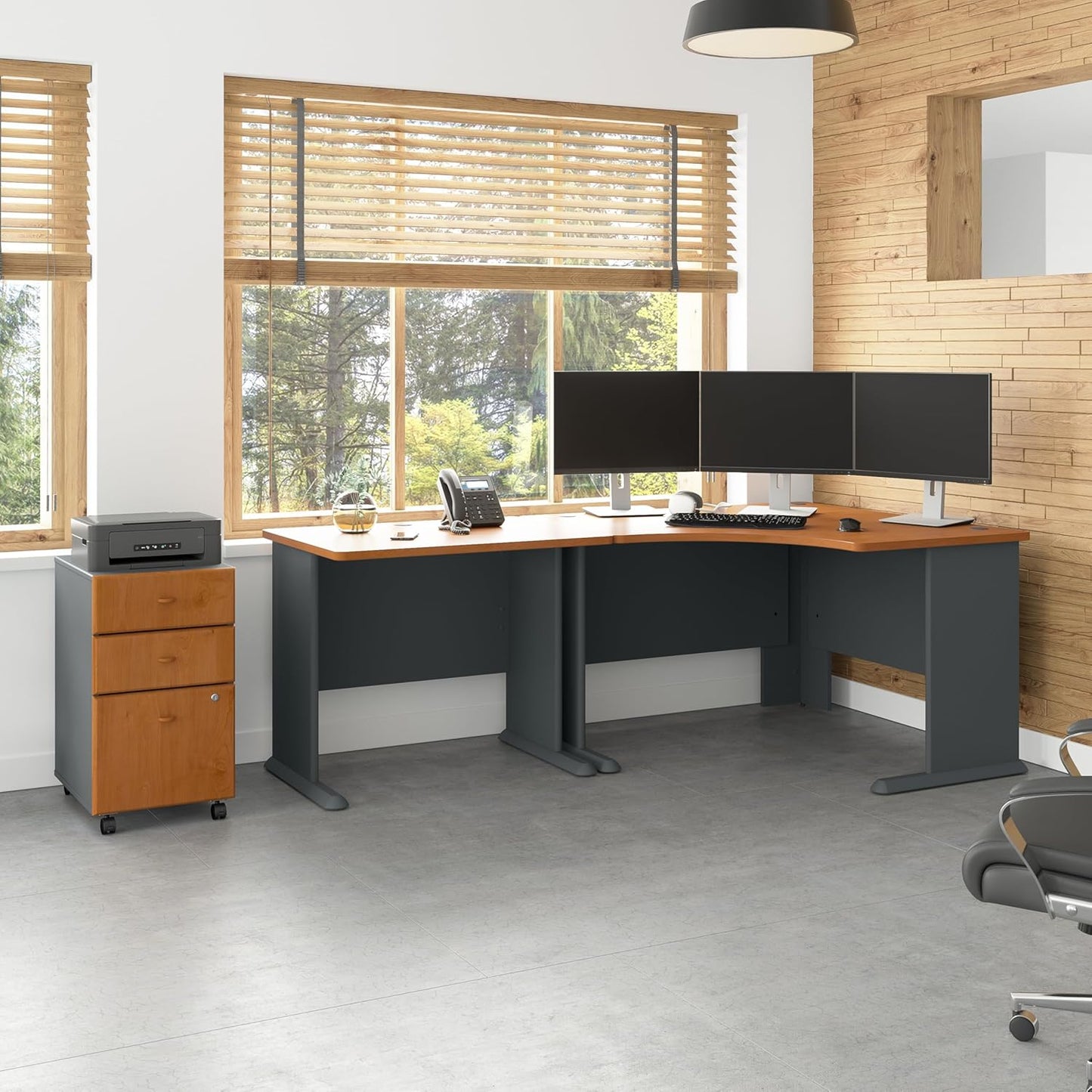 Bush Business Furniture Series A 36W Desk in Natural Cherry and Slate