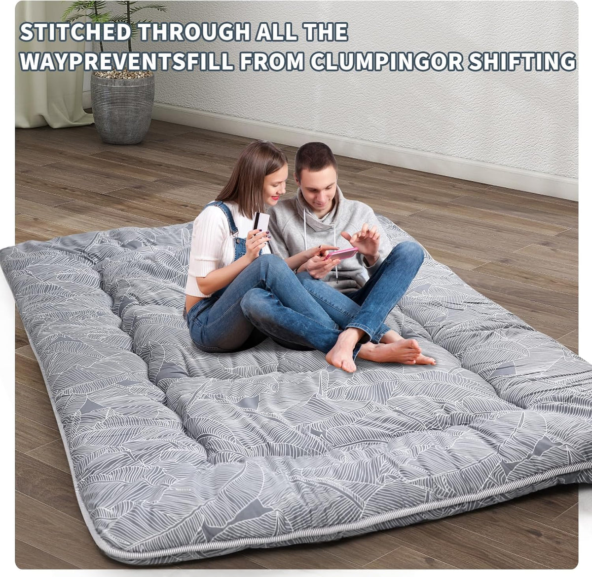 Japanese Floor Mattress,4" Thicken Japanese Floor Sleeping Pad Foldable,Futon Mattress Suitable for Camping and Guest Room (Grey, Queen (80" X 60"))