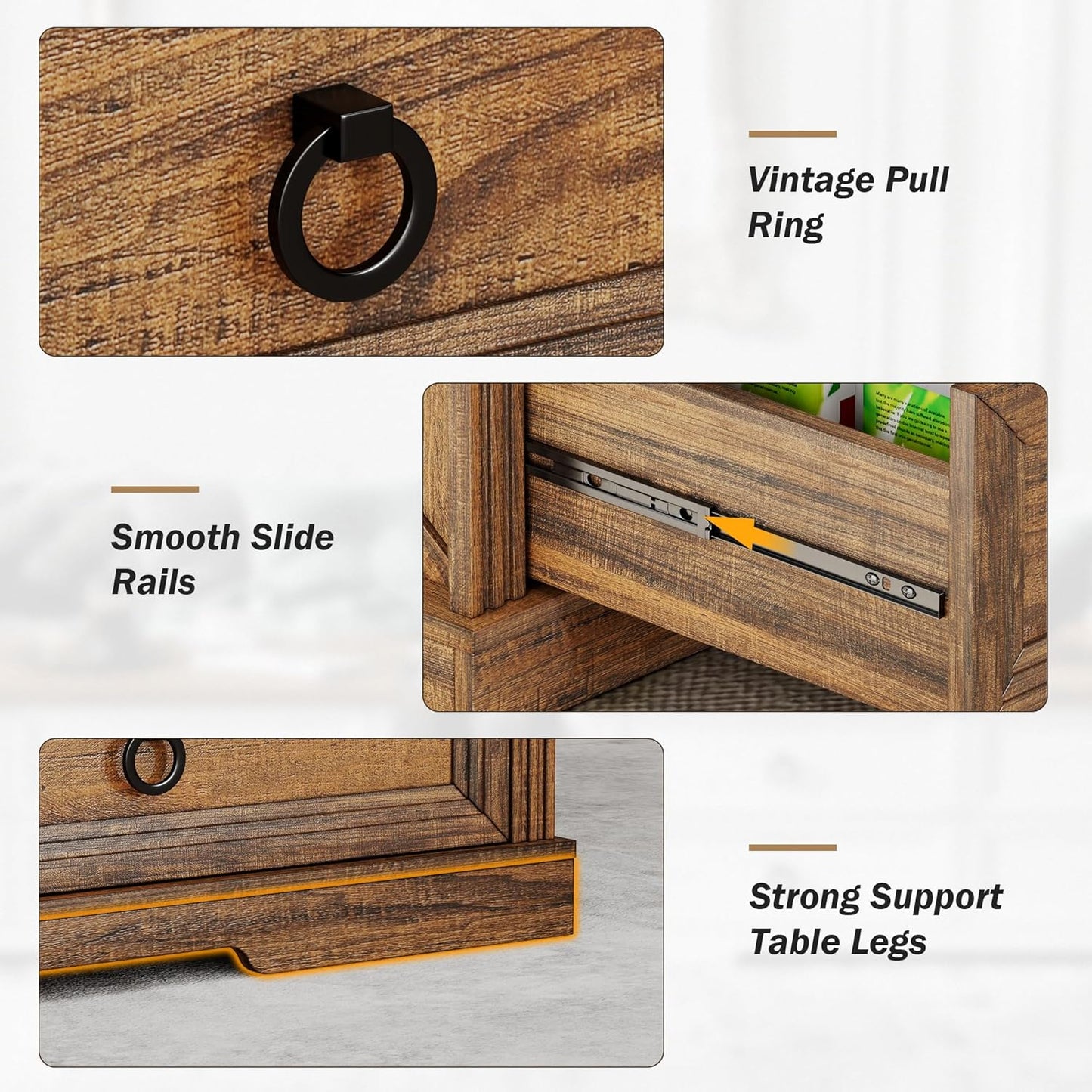 Rustic Coffee Table with Drawers 47 inch Living Room Tables with Storage, Wooden Center Table for Reading Playing Room Home Accent Table for Dining Room Apartment, Walnut