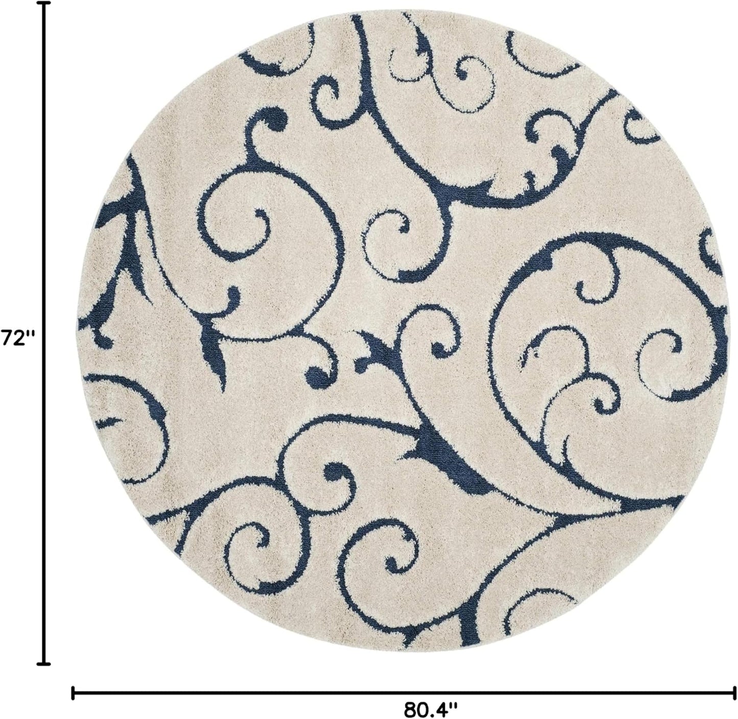SAFAVIEH Florida Shag Collection Area Rug - 6'7" Round, Cream & Blue, Scroll Design, Non-Shedding & Easy Care, 1.2-inch Thick Ideal for High Traffic Areas in Living Room, Bedroom (SG455-1165)