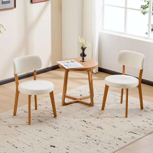 Furniliving Wooden Dining Chairs Set of 2, Mid-Century Modern Linen Upholstered Kitchen Chair with Solid Oak Wood, Farmhouse Dining Room Chairs, Beige