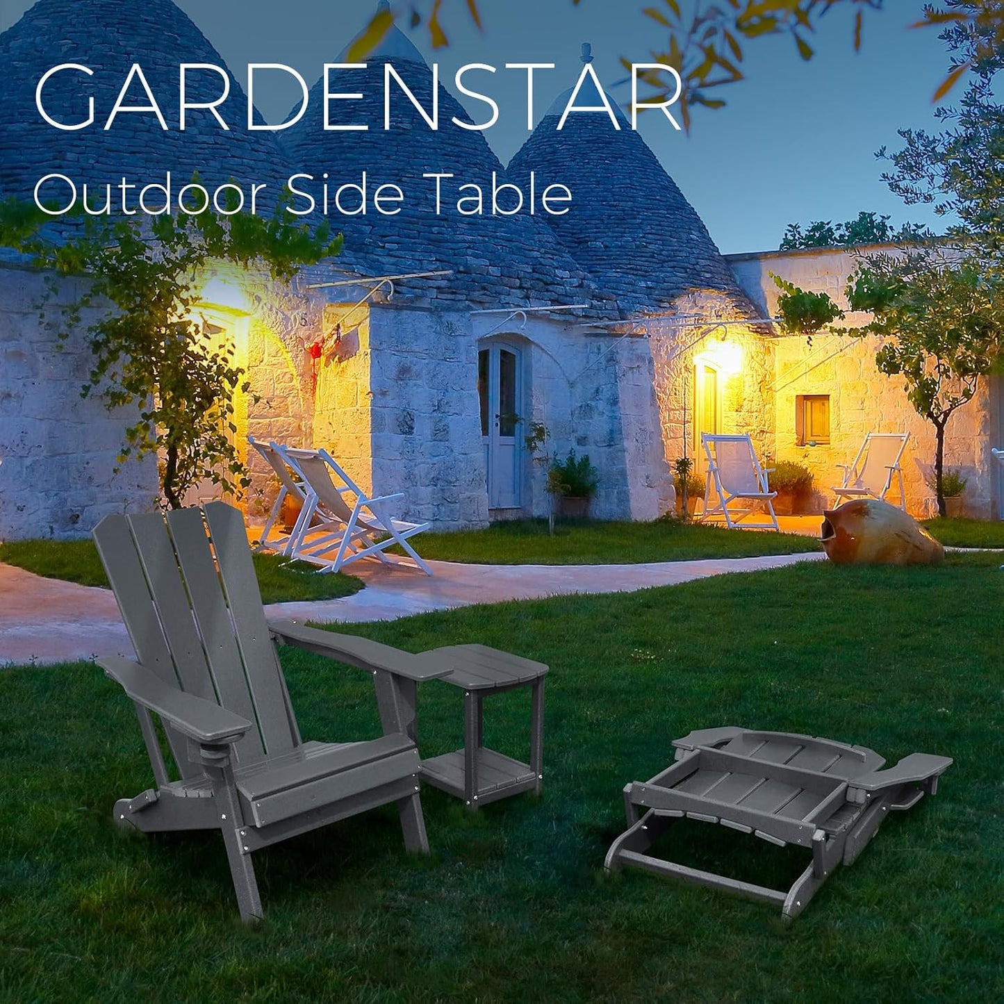 Adirondack Square Outdoor Side Table,2-Tier Storage Patio Side Table, HDPE End Tables for Backyard Pool Porch Garden Lawn(Grey)