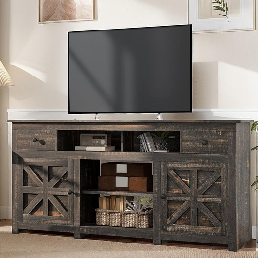 YITAHOME TV Stand for 75/80 Inch TV, Entertainment Center, TV Cabinet with Drawers and Power Outlet, Dark Rustic Oak TV Console for Living Room Furniture (70 Inch Lenght 30 Inch High)