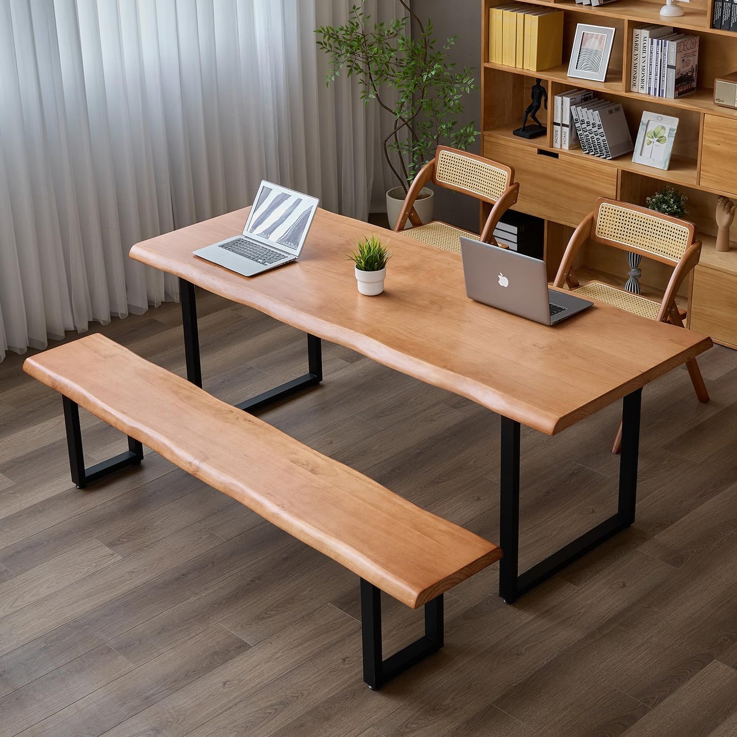 Solid Wood Office Desk, Dining Table, Desk -55 to 62 inches, Modern Farmhouse Design, can accommodate 2-8 People, Easy to Assemble, Ideal for Learning, Writing, and Dining. (55 inches)
