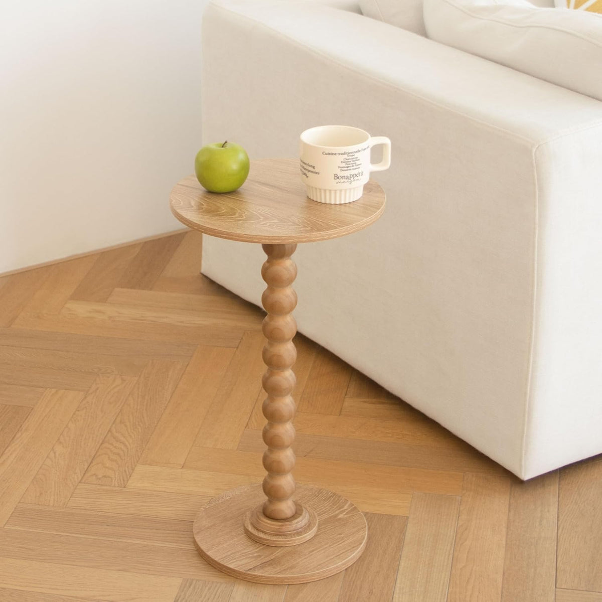 Small Side Table, Drink Table for Small Spaces, Modern Accent Table Martini Table with Solid Wood Leg, Round End Tables Living Room for Bedroom and Office (Rustic Walnut)
