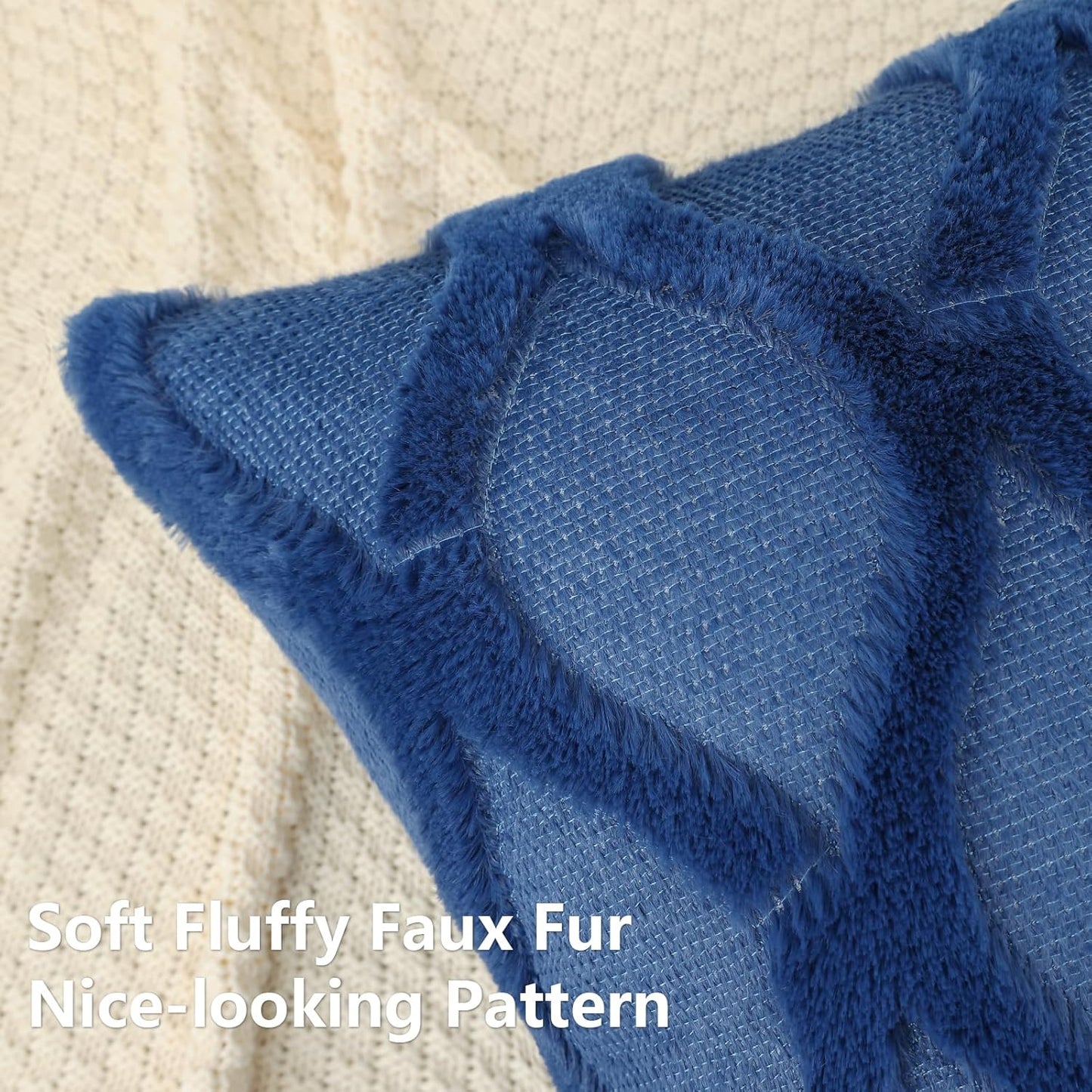 decorUhome Throw Pillow Covers 26x26 Inch Set of 2, Soft Plush Faux Fur Wool Dark Blue Couch Pillow Covers, Decorative Neutral Pillow Cases for Bed Sofa Living Room Home Decor