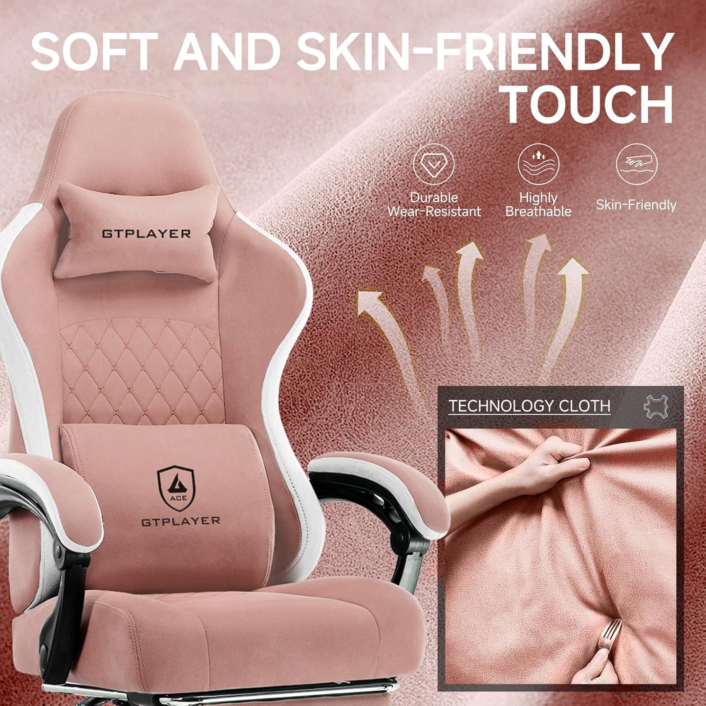 GTPLAYER Office Chair, Gaming Computer Desk Fabric Chair with Footrest, High Back Ergonomic Office Chair with Pocket Spring Lumbar Support and Linkage Armrests Adjustable Height Swivel for Home Task