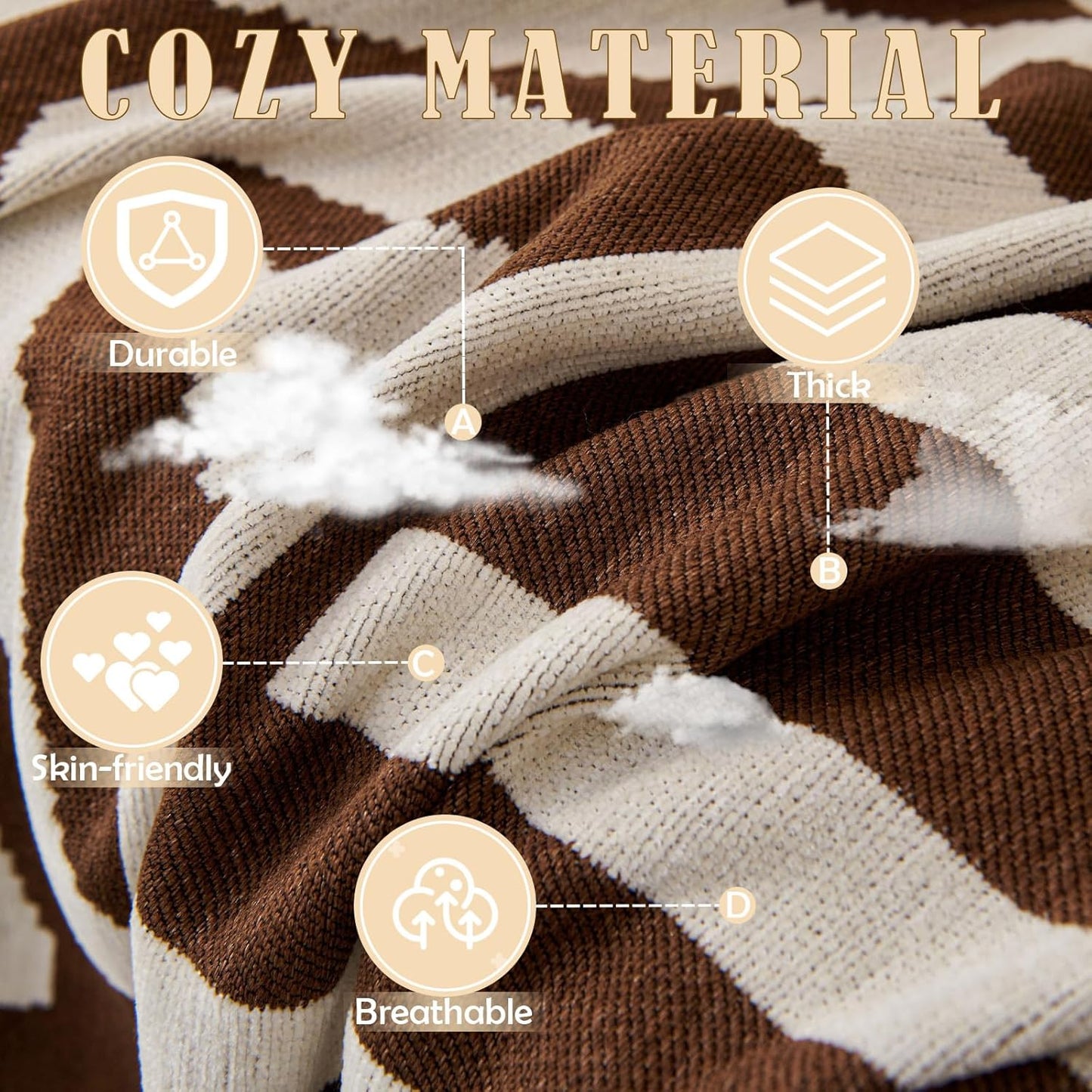 HANDONTIME Chocolate Boho Couch Cover Reversible Sofa Covers for 3 Cushion Washable Chenille Couch Protector, 71" X150