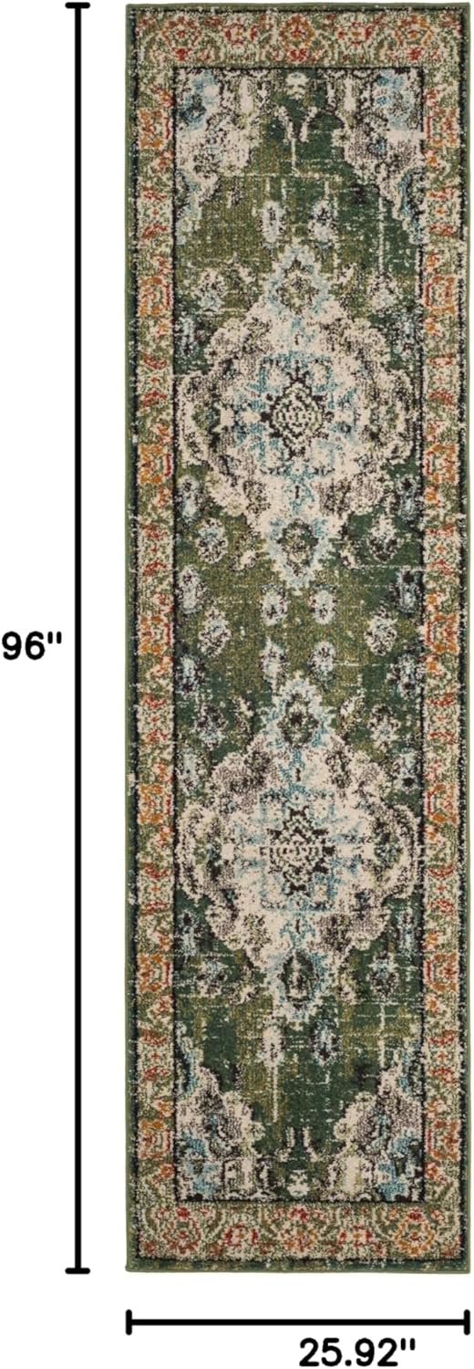 SAFAVIEH Monaco Collection Runner Rug - 2'2" x 8', Forest Green & Light Blue, Medallion Distressed Design, Non-Shedding & Easy Care, Ideal for High Traffic Areas in Living Room, Bedroom (MNC243F)
