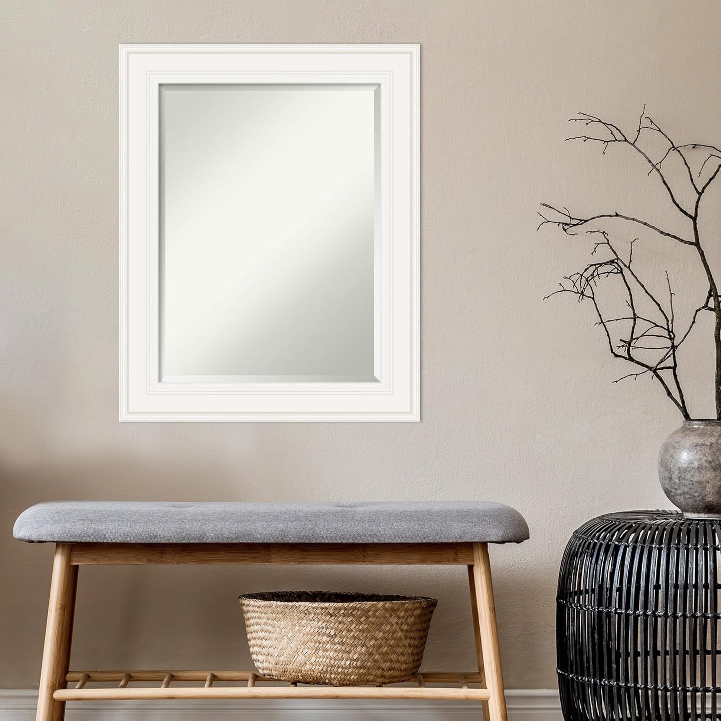 Amanti Art White Bathroom Mirror for Over Sink, 30x24 Ridge White Rectangle Vanity Mirror, Medium Traditional Frame, Hangs Horizonally and Vertically, Bathroom Wall Decor, Beveled Edge from WI, USA