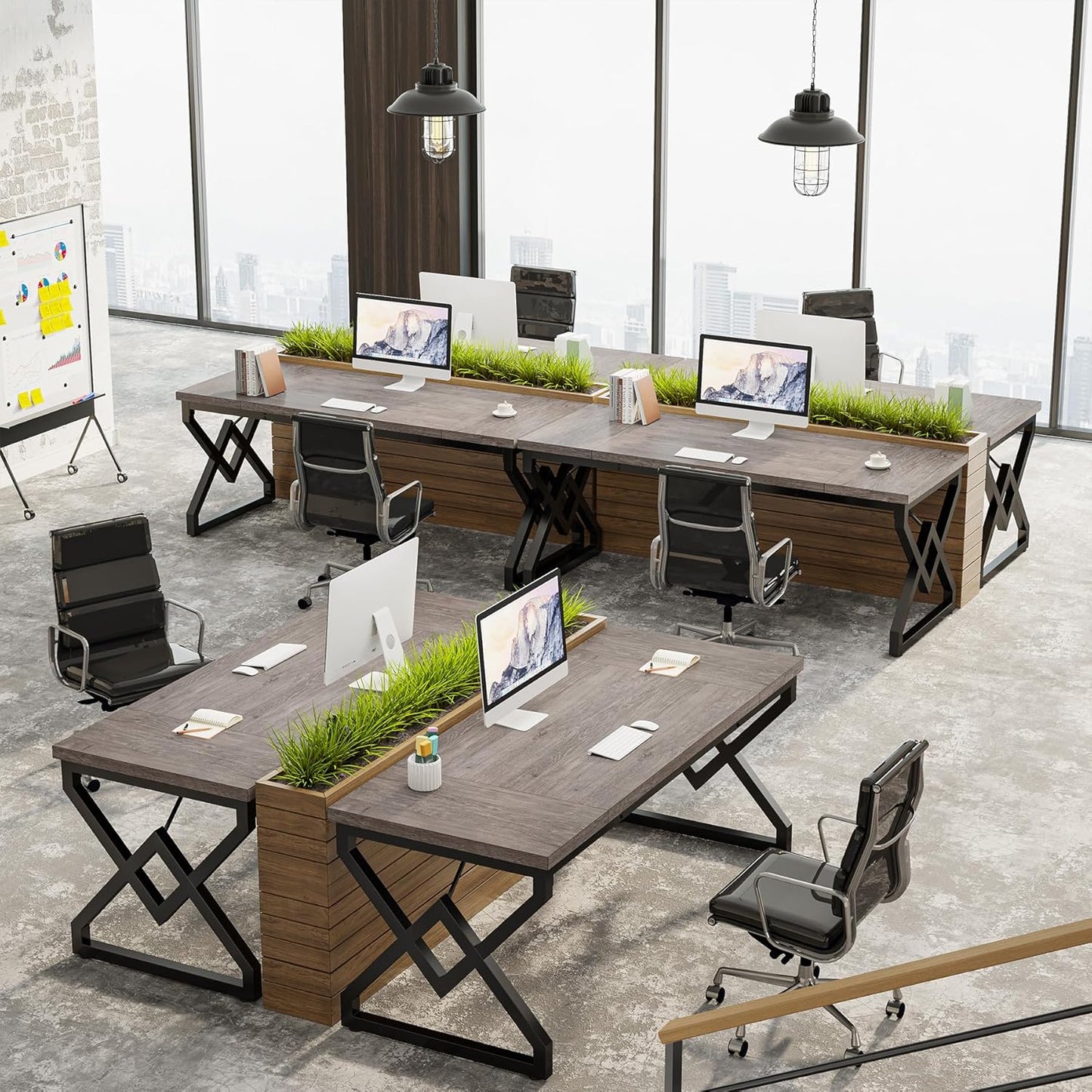 Tribesigns 63 Inch Executive Desk, Large Office Computer Desk with Extra Thick Wooden Tabletop and Metal Frame, Modern Simple Workstation Writing Table Study Desk for Home Office, Gray