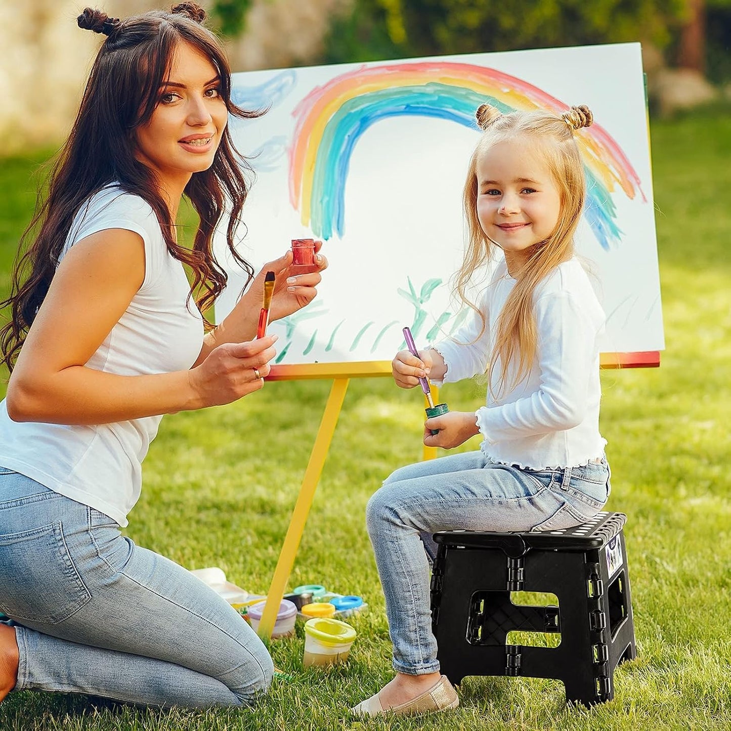 Delxo 9 Inch Folding Step Stool, Black Step Stools Foldable,Portable Collapsible Step Stool with Handle, Folding Stool for Kitchen Bathroom,Bedroom,Garden