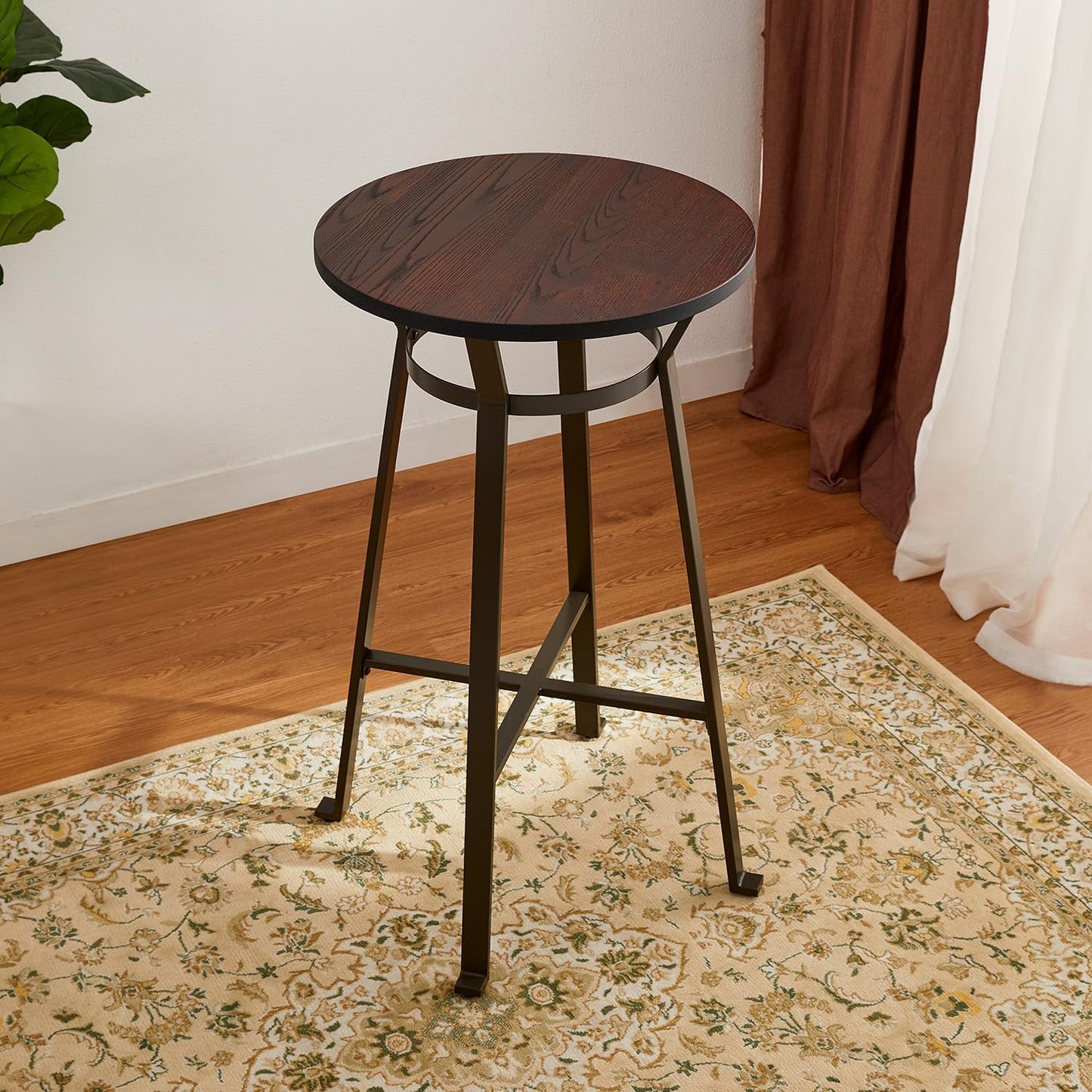 Glitzhome 41.25" H Rustic Steel Bar Table Round Solid Elm Wood Top Dining Room Pub Table Bistro Table