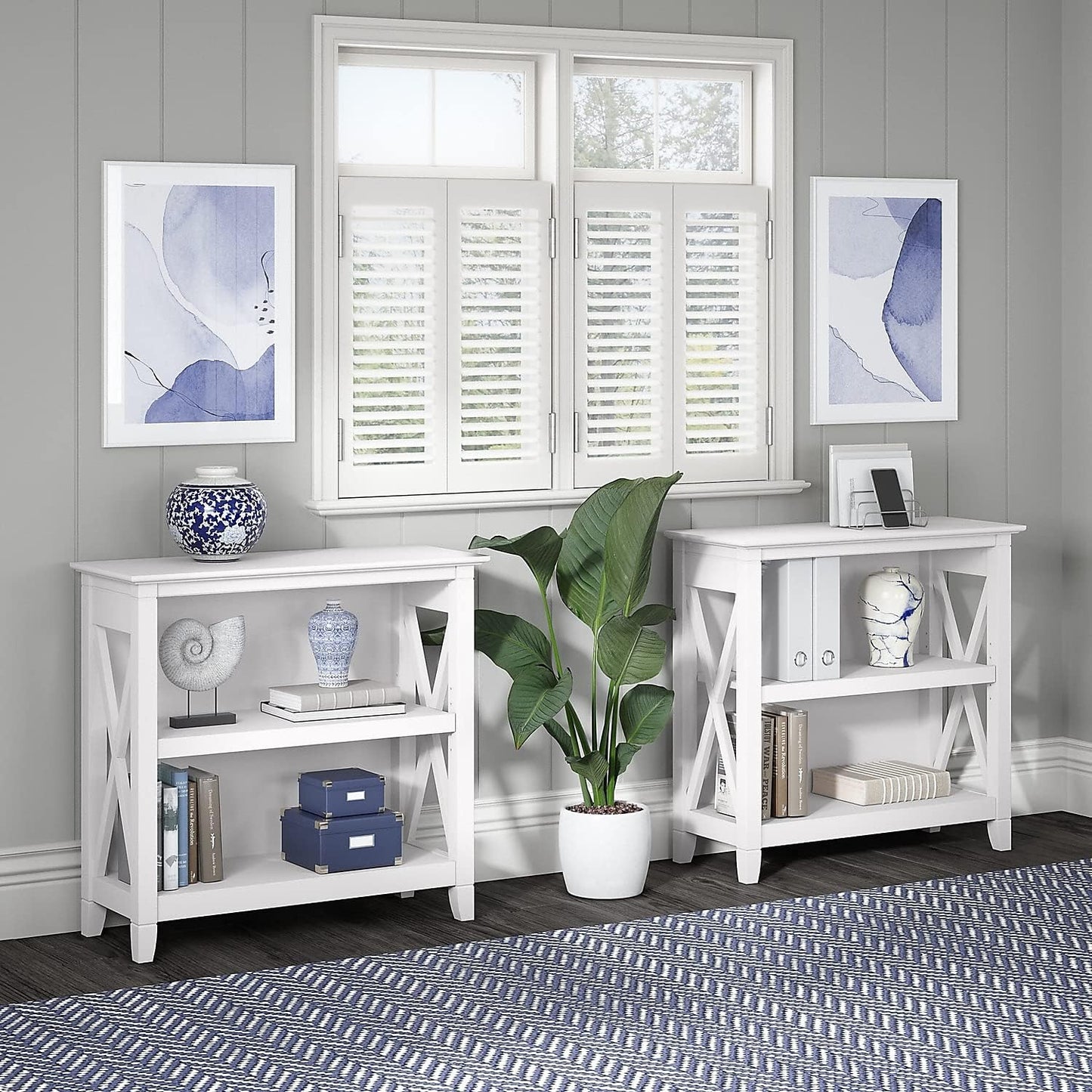Bush Furniture Key West Small 2 Shelf Bookcase in Pure White Oak, Compact Home Organizer, Vertical Storage Solution, Bookshelf for Office or Living Room