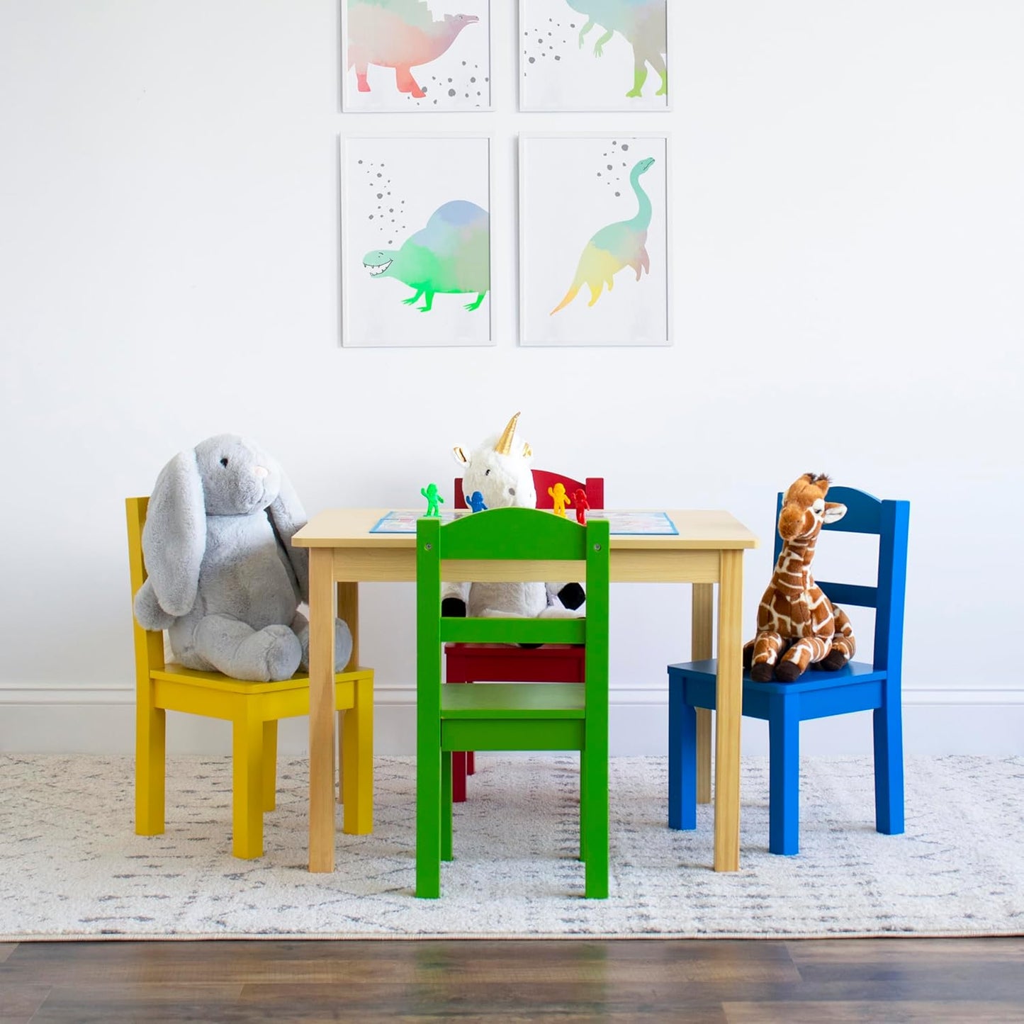 Humble Crew Kids Wooden Table and 4 Chairs Set, Natural/Primary - Kids Table and Chair Set for Toddlers and Children for Arts, Crafts, and Snack Time - Sturdy, Durable Toddler Activity Table