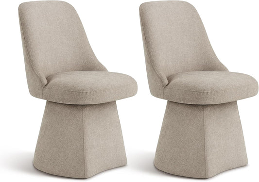 Swivel Dining Chair Mid Century Modern DeskChair High Back Upholstered Linen Fabric SideChair for Kitchen Diningroom Bedroom,Khaki,2 Box