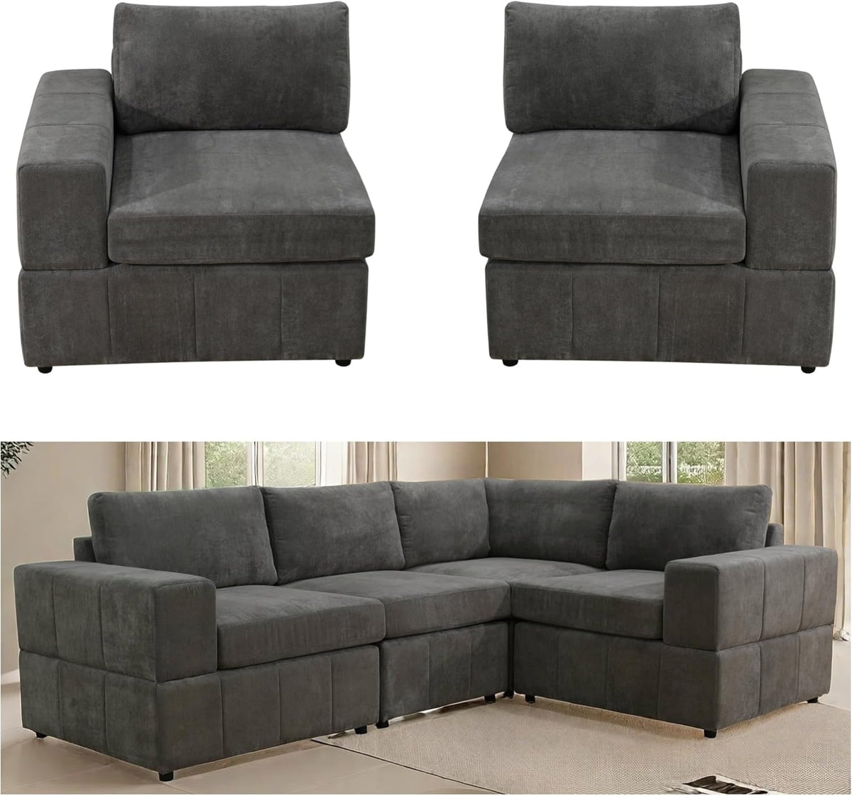 Sectional Couches Sofa for Living Room, 101″ Modern L Shaped Couch with Arm Chair, Comfy Modular Sectional Sofa for Bedroom Small Spaces, Brown