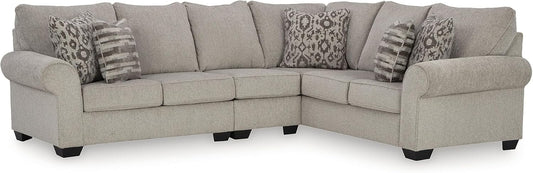 Signature Design by Ashley Claireah Casual L-Shaped 3-Piece Sectional with Loose Seat Cushions and 5 Accent Pillows, Beige