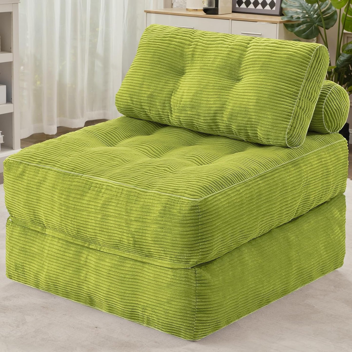 HABUTWAY Folding Sofa Bed, Convertible Sleeper Chair Bed w/Dual-Pillow & Handle, Foldable Floor Sofa Lounge w/Back Support for Living Room, Bedroom, Apartment, Office, Green
