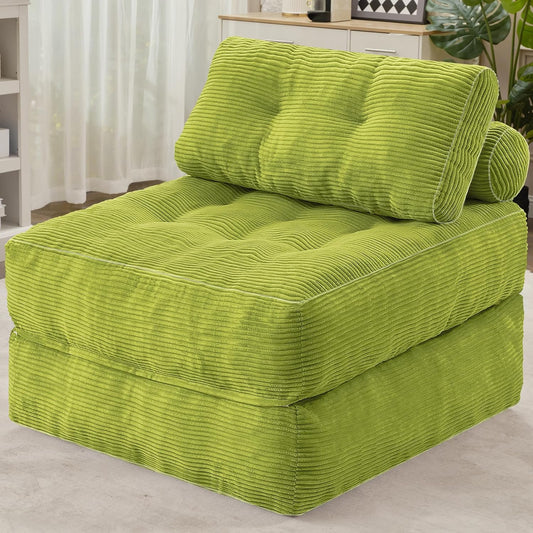 HABUTWAY Folding Sofa Bed, Convertible Sleeper Chair Bed w/Dual-Pillow & Handle, Foldable Floor Sofa Lounge w/Back Support for Living Room, Bedroom, Apartment, Office, Green