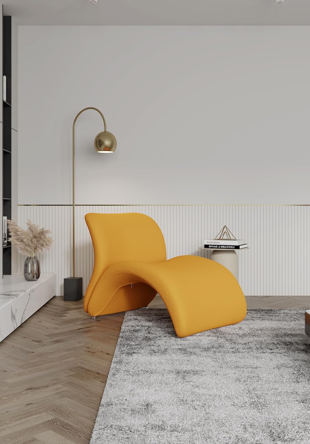 Manhattan Comfort Rosebud Modern Accent Chair Upholstered in Wool Blend, Ideal for Pop Living Room Usage, Abstract Lounge Seat with Metal Legs, Fully Assembled, Set of 2, Yellow