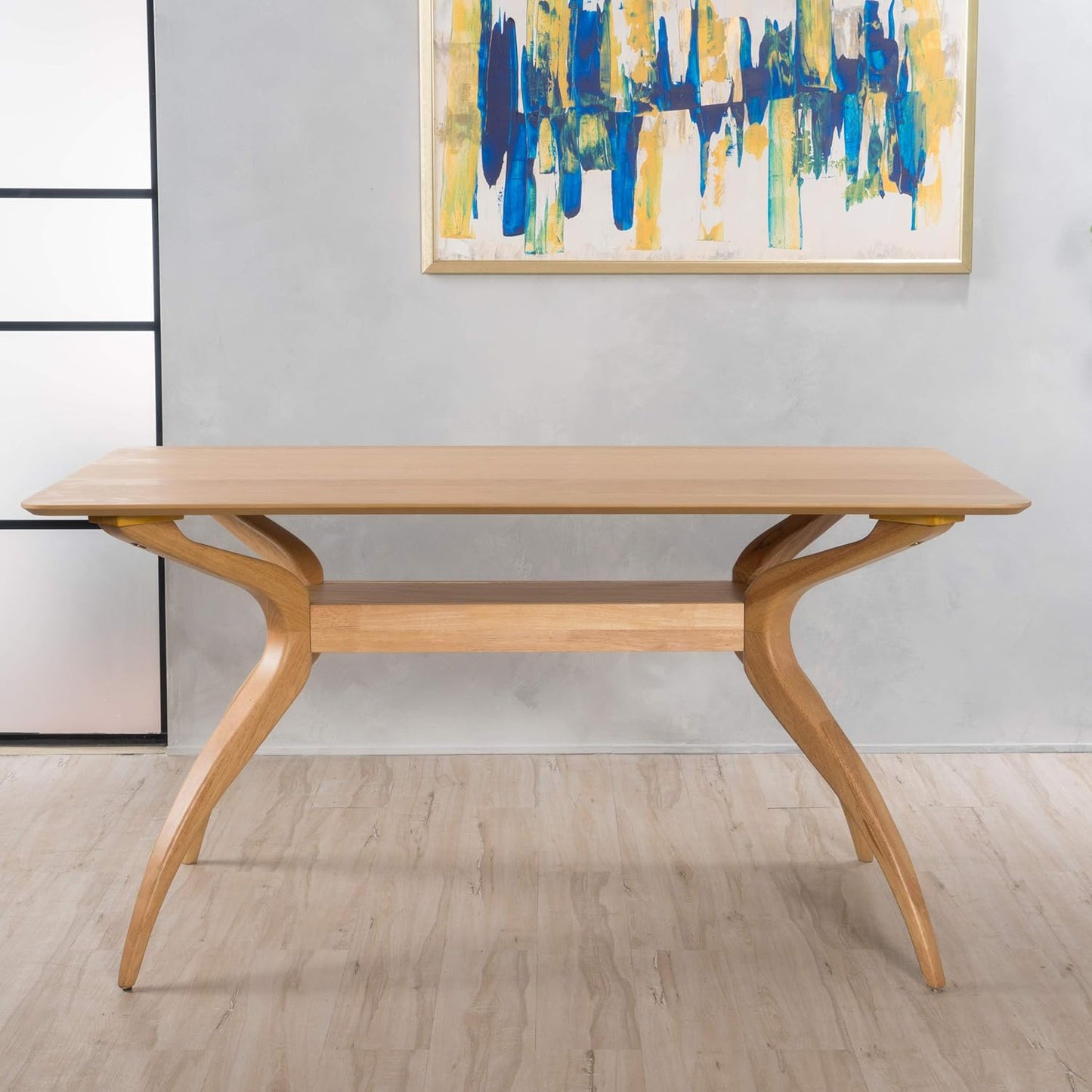 Christopher Knight Home Idalia Curved Leg Rectangular Dining Set, 5-Pcs Set, Natural Oak / Green Tea
