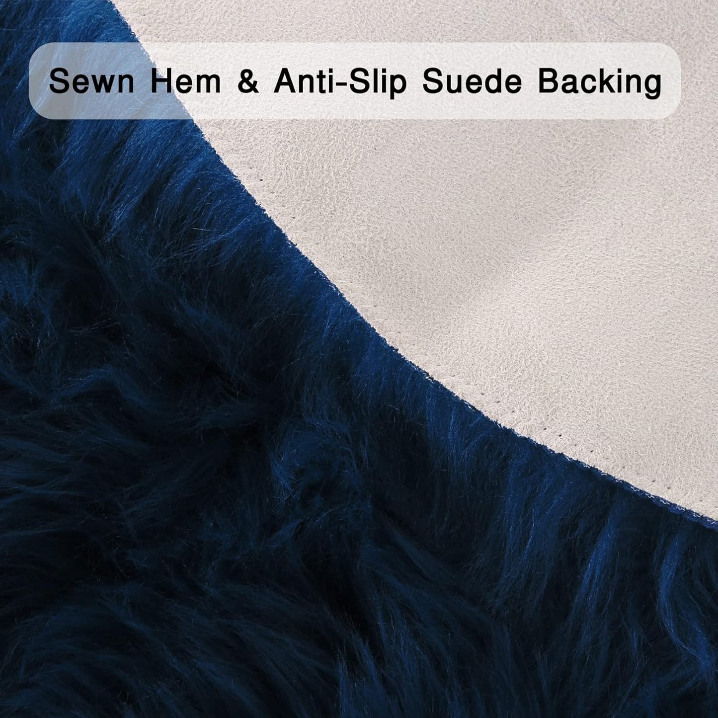 duduta Navy Blue Faux Sheepskin Round Rug 4x4 ft, Fluffy Shag Fur Bedroom Nursery Kids Playroom Rug Dorm Decor Non Slip Washable