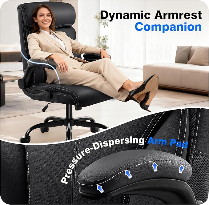 Office Chair - Executive High Back Breathable Comfy Desk Chair with Lumbar Support - Ergonomic Leather Rolling Swivel Computer Chair with Rock Function for Working Studying Gaming Relaxing