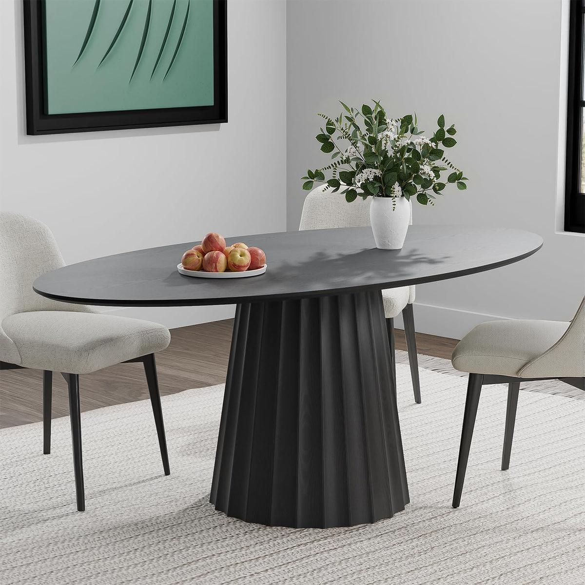Casaphoria 67" Oval Dining Table, Modern Wood Kitchen Table with Cone Shaped Strip Convex Base for Living Room & Dining Room, Easy Assembly Farmhouse Furniture for 4-6, Black