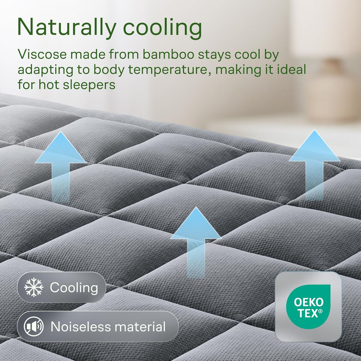 Ultra Soft California King Size Mattress Topper - Viscose Made from Bamboo Pillow Top Mattress Pad for Back Pain Relief - Naturally Cooling for Hot Sleepers, Grey