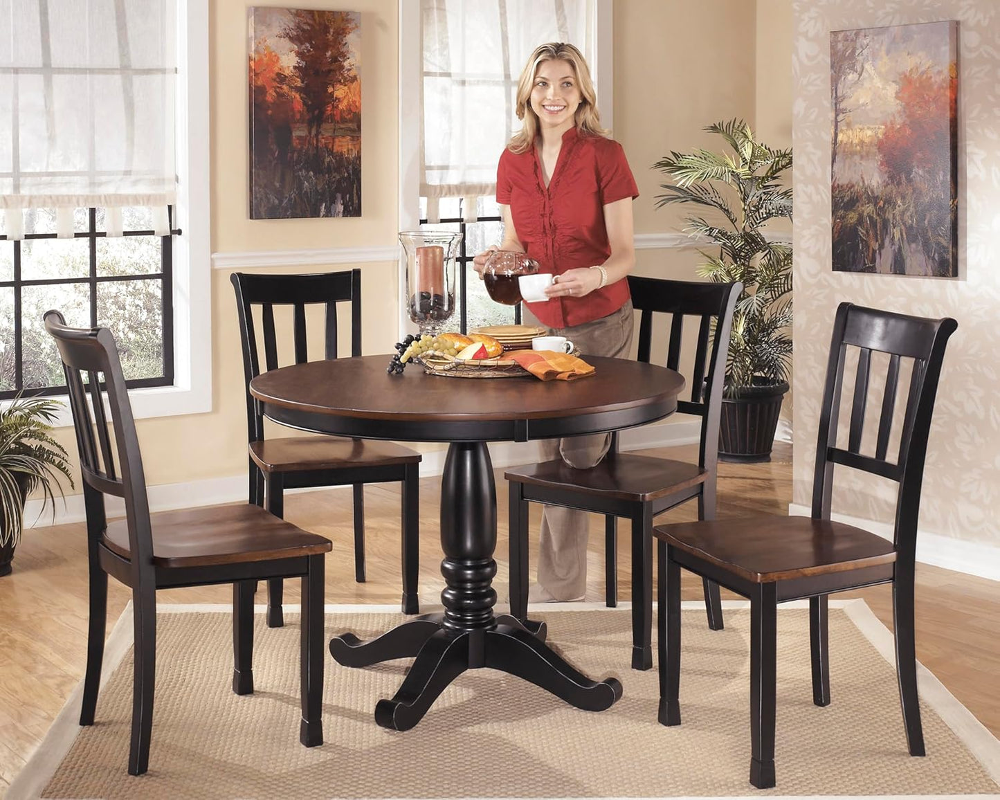 Signature Design by Ashley Owingsville Modern Farmhouse Dining Room Side Chair, Set of 2, Black and Brown