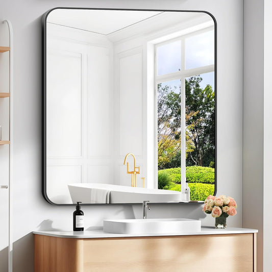 40" x 36"Bathroom Mirror, Matte Black Wall Mirror with Metal Frame, Decorative Rectangular Vanity Mirror for Bedroom Bathroom Living Room Entryway (Horizontal/Vertical)