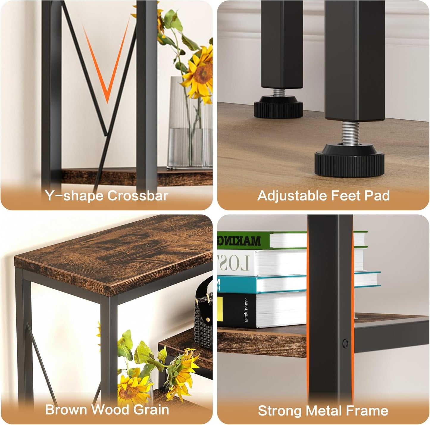 Shintenchi 5 Tiers Corner Bookshelf, 70.86" Tall L-Shaped Bookcase, Large Corner Etagere Bookcase, Corner Shelf Display Storage Rack with Metal Frame for Living Room Home Office, Rustic Brown