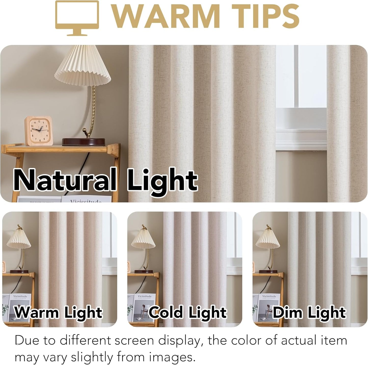 H.VERSAILTEXLinen-Polyester Curtains 100%Blackout Curtains for Bedroom 96"Long Full Light Blocking Nature Linen-Polyester Blended Window Curtains for LivingRoomNickel Grommet(2Panels,HeatheredNatural)