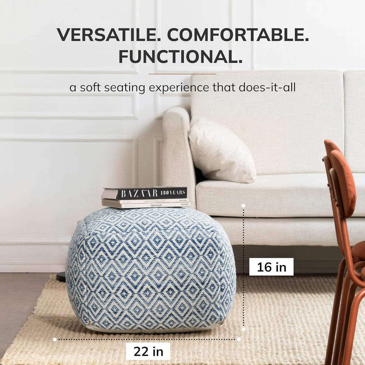 Anji Mountain 22"x22"x16" Handmade & Handcrafted Ottoman Pouf Comfortable Pouf Ottoman Foot Rest & Home Décor Accent for Living Room, Bedroom, Nursery, Kids Room, Patio